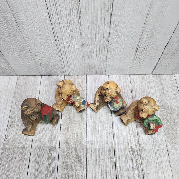 Vintage Flambro Porcelain Christmas Holiday Bears Figurine - Set Of 4 - Picture 4 of 10